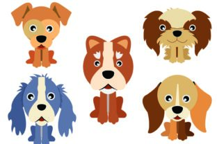Dog Vector 5 Icon Set Flat Design Bundle