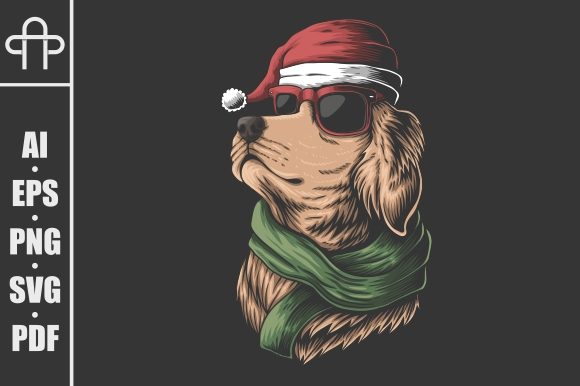 Golden Retriever Dog Wearing a Santa Hat