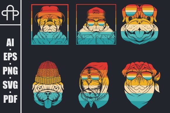 Pug Dog Collection Retro