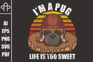 Pug Dog Donuts Retro Illustration