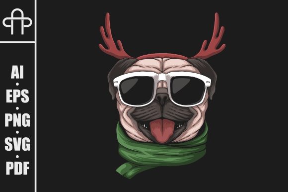 Pug Dog Wearing a Santa Hat